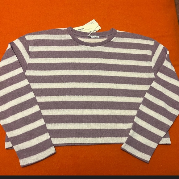 Zara rustic purple and white striped cropped oversized sweater NWT - Picture 2 of 6